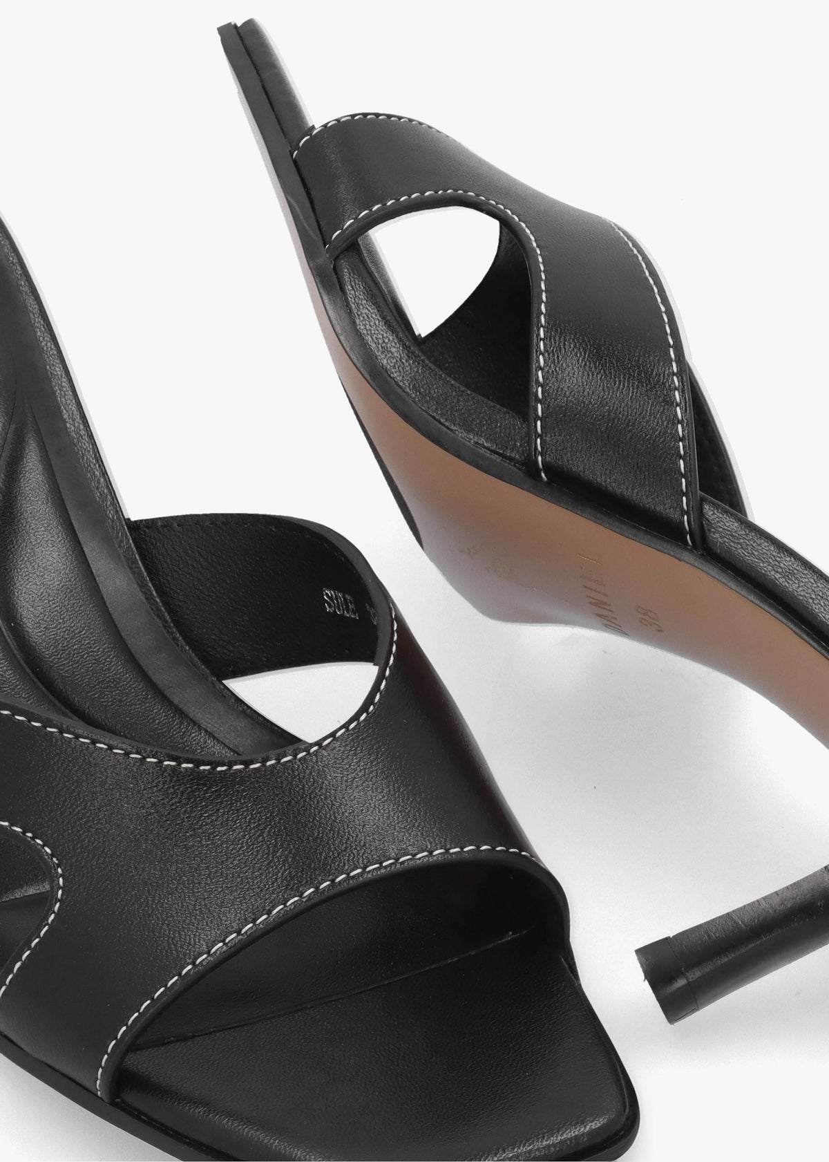 Sule Black Leather Mid Heel Mules