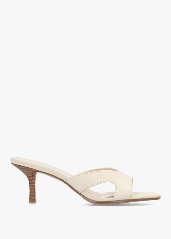 Sule Cream Leather Mid Heel Mules