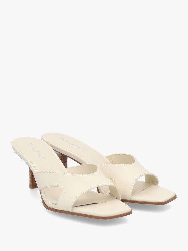Sule Cream Leather Mid Heel Mules