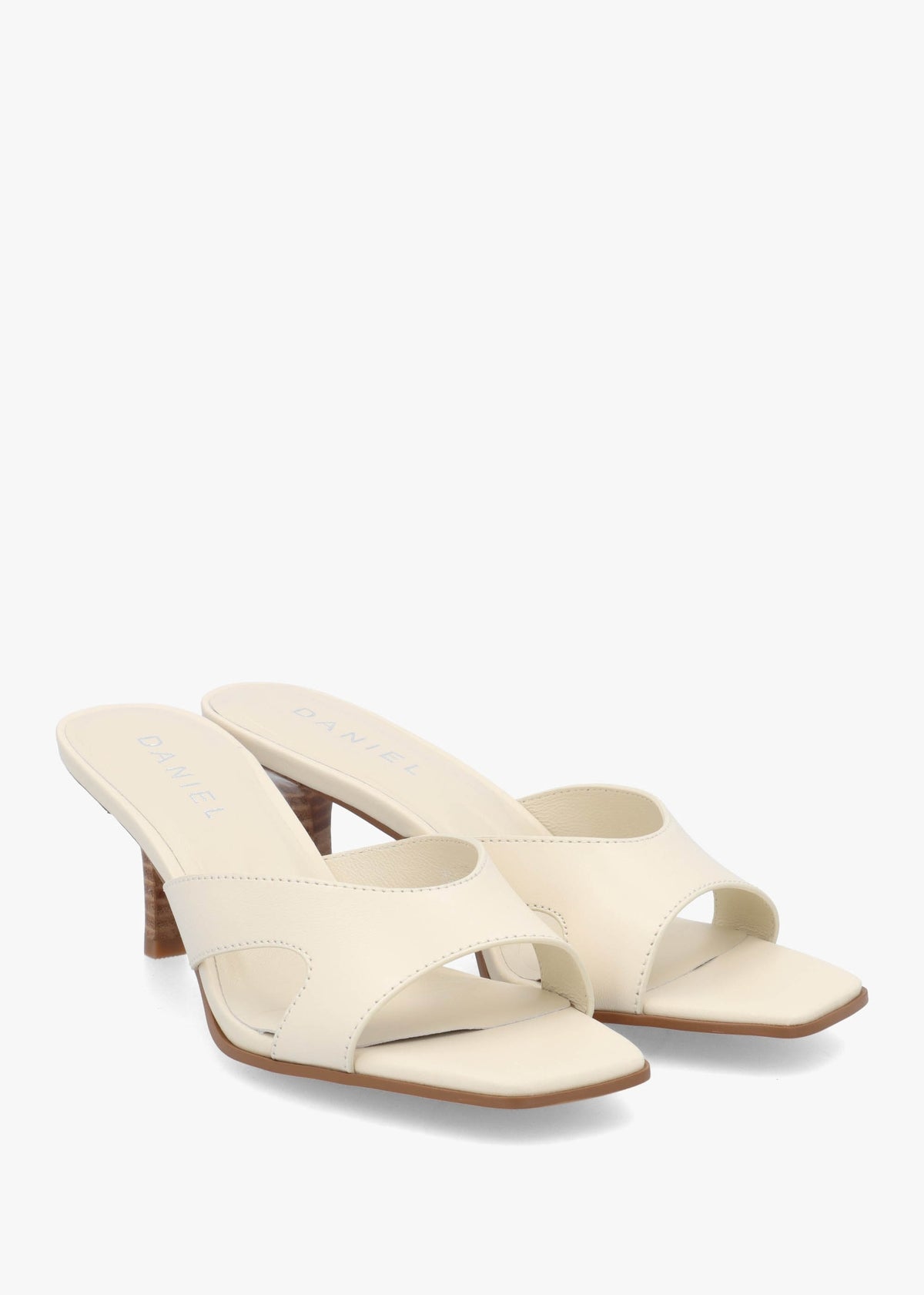 Sule Cream Leather Mid Heel Mules