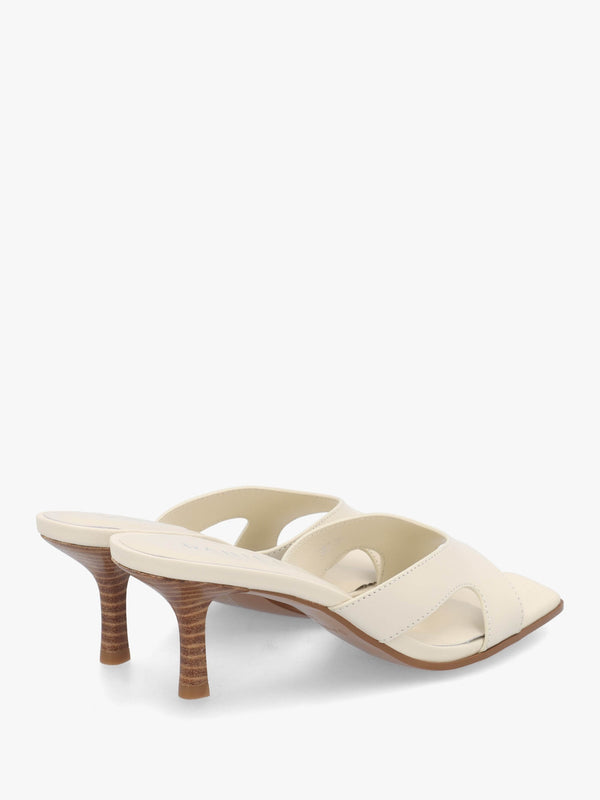 Sule Cream Leather Mid Heel Mules