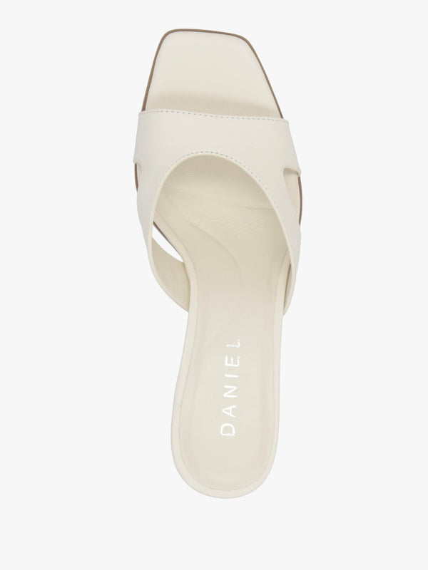 Sule Cream Leather Mid Heel Mules