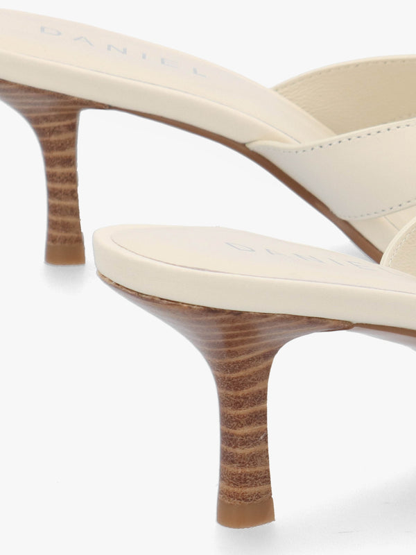 Sule Cream Leather Mid Heel Mules