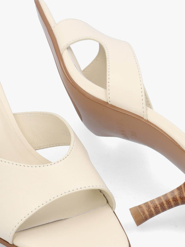 Sule Cream Leather Mid Heel Mules