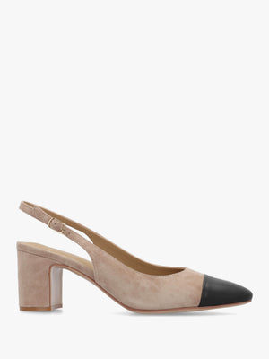 Sulia Beige Suede Toe Cap Sling Back Heeled Court Shoes