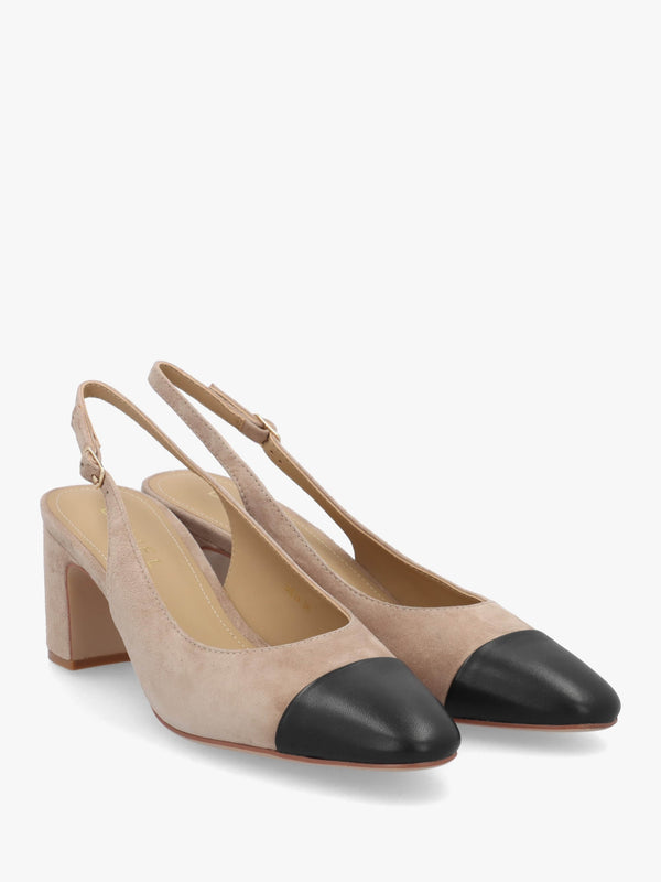 Sulia Beige Suede Toe Cap Sling Back Heeled Court Shoes