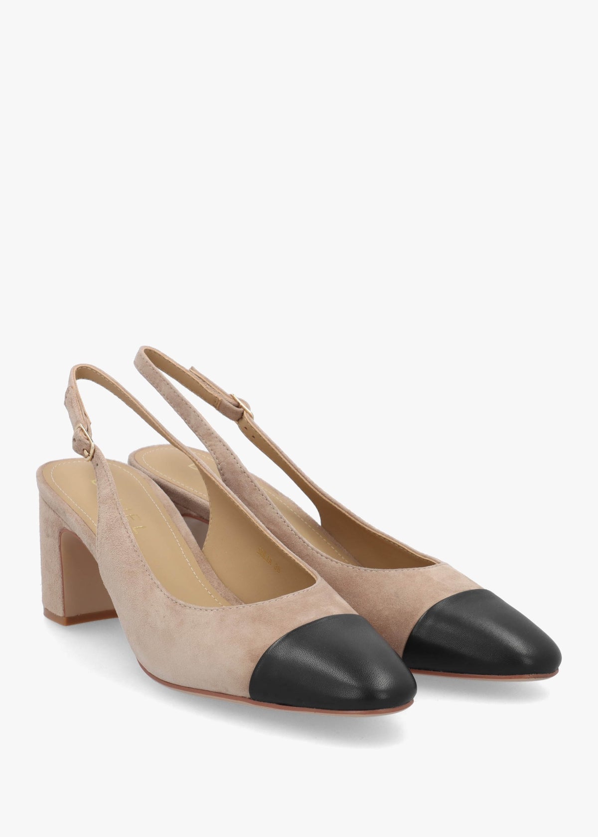 Sulia Beige Suede Toe Cap Sling Back Heeled Court Shoes
