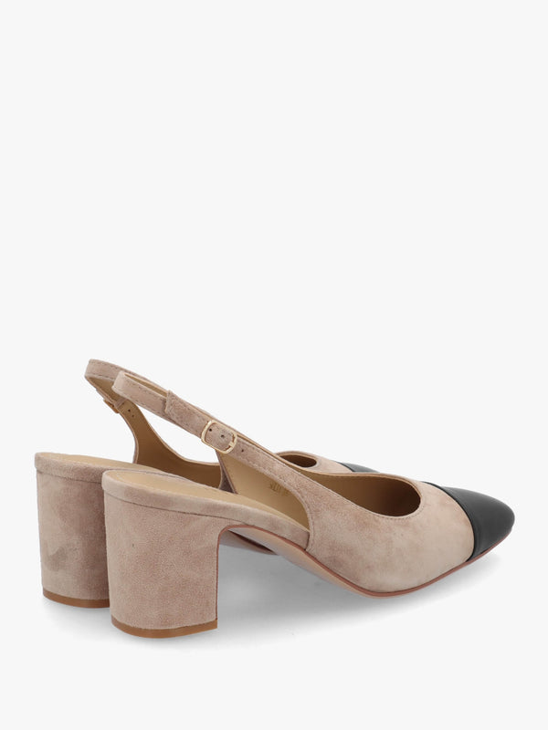Sulia Beige Suede Toe Cap Sling Back Heeled Court Shoes