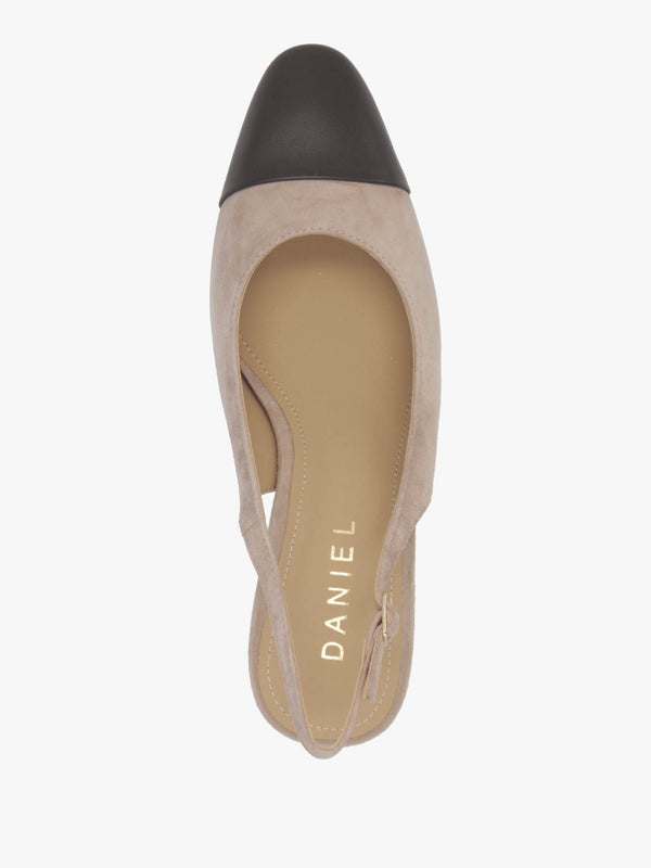 Sulia Beige Suede Toe Cap Sling Back Heeled Court Shoes