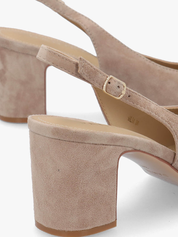 Sulia Beige Suede Toe Cap Sling Back Heeled Court Shoes