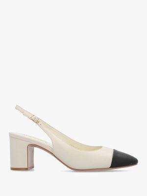 Sulia Cream Leather Toe Cap Sling Back Heeled Court Shoes