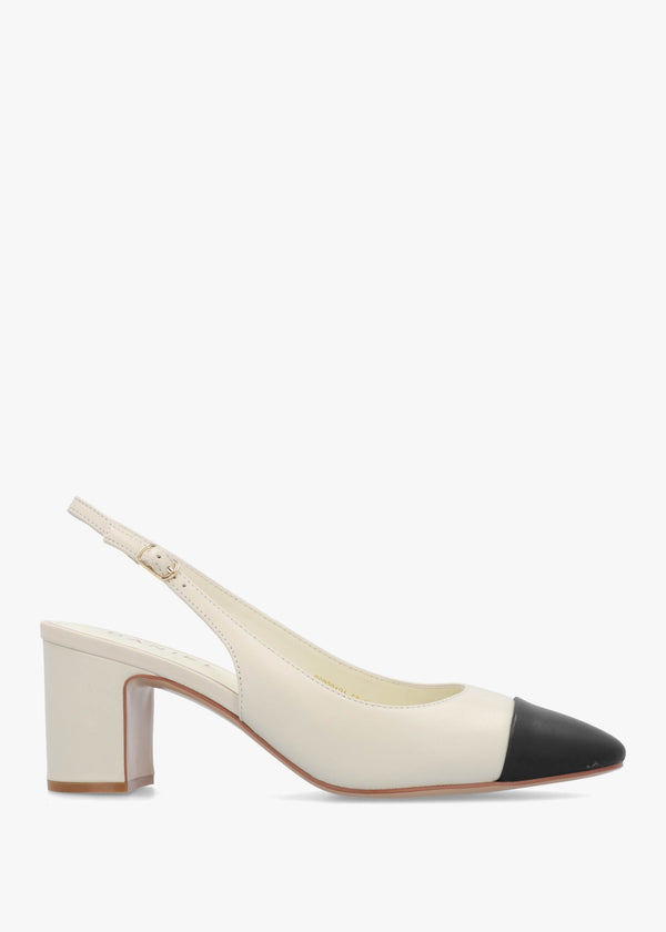 Sulia Cream Leather Toe Cap Sling Back Heeled Court Shoes