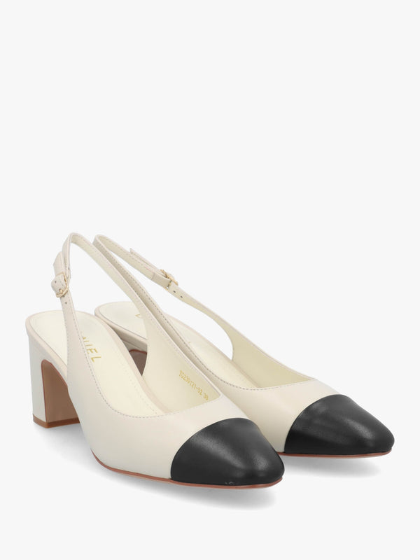 Sulia Cream Leather Toe Cap Sling Back Heeled Court Shoes