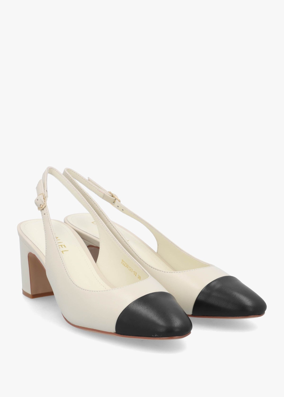 Sulia Cream Leather Toe Cap Sling Back Heeled Court Shoes