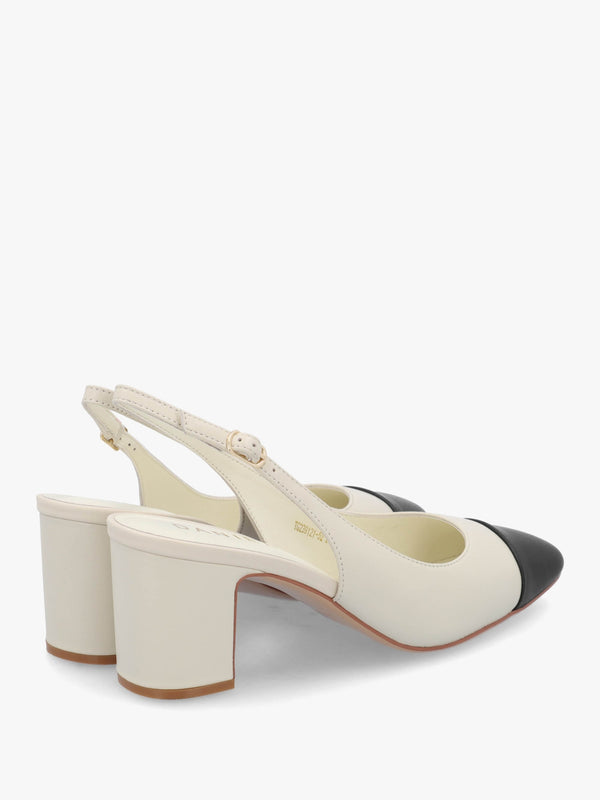 Sulia Cream Leather Toe Cap Sling Back Heeled Court Shoes