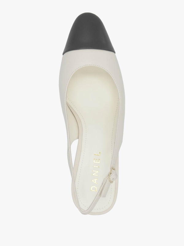 Sulia Cream Leather Toe Cap Sling Back Heeled Court Shoes
