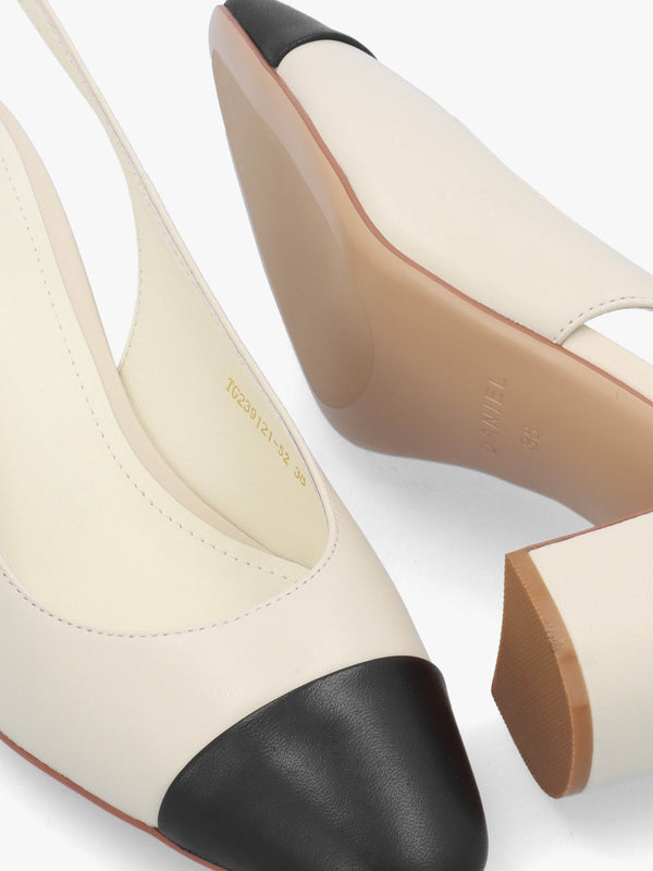Sulia Cream Leather Toe Cap Sling Back Heeled Court Shoes