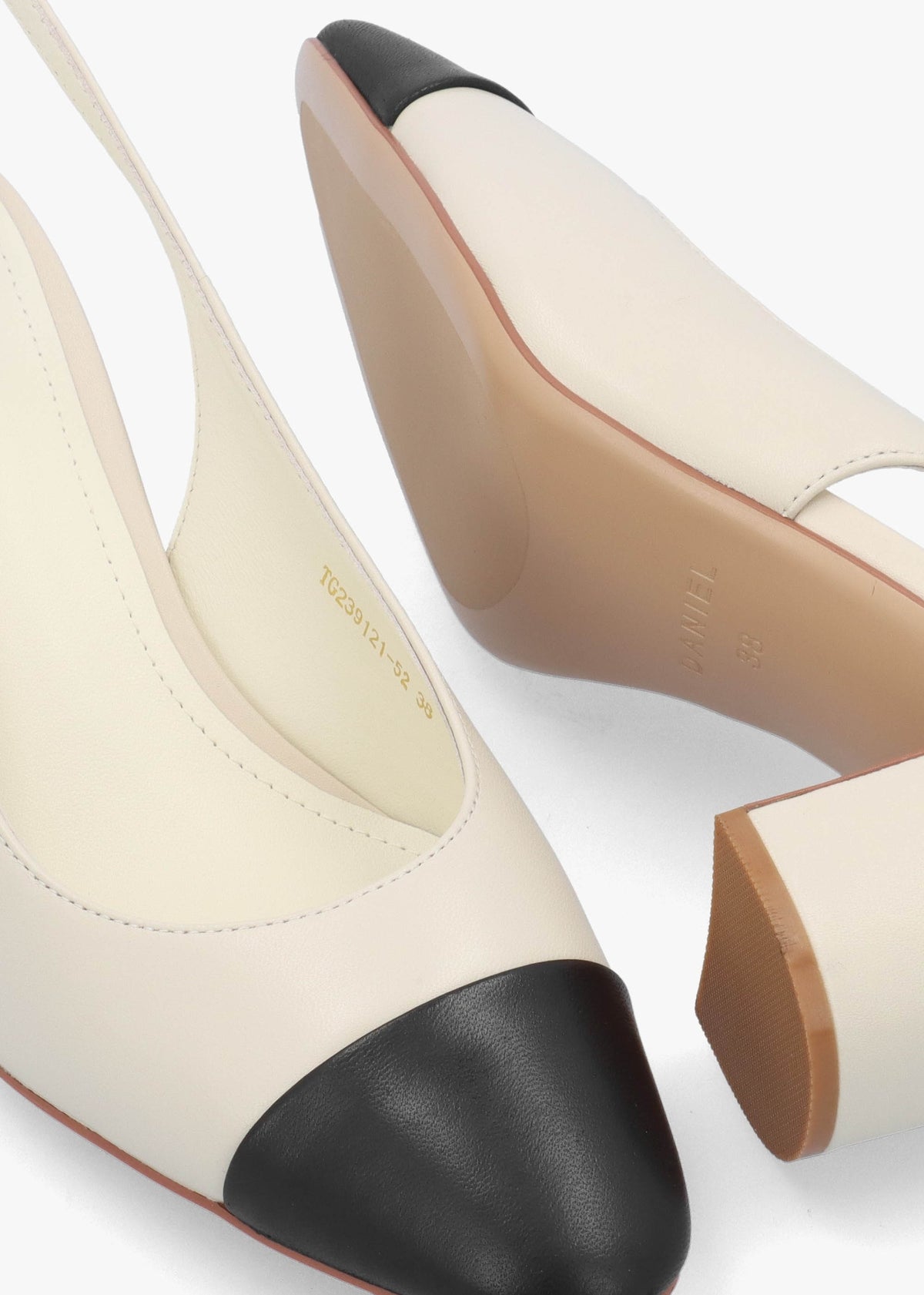 Sulia Cream Leather Toe Cap Sling Back Heeled Court Shoes
