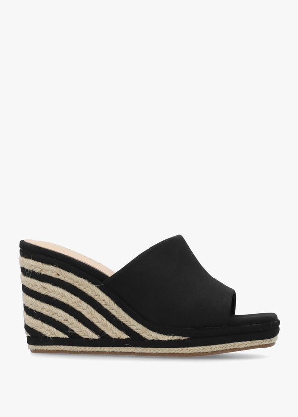 Yana Black Striped Wedge Espadrilles