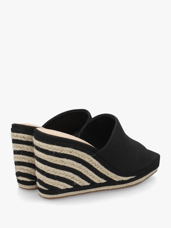 Yana Black Striped Wedge Espadrilles