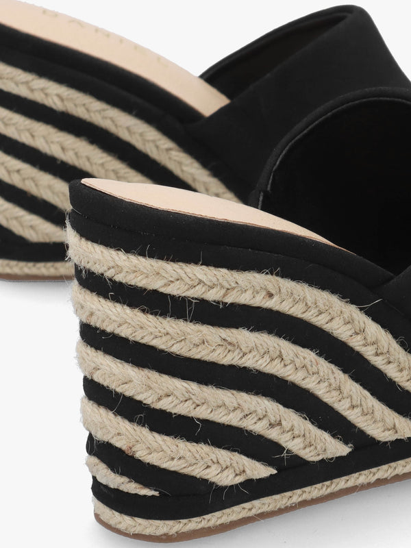 Yana Black Striped Wedge Espadrilles