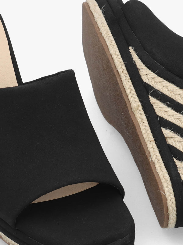 Yana Black Striped Wedge Espadrilles