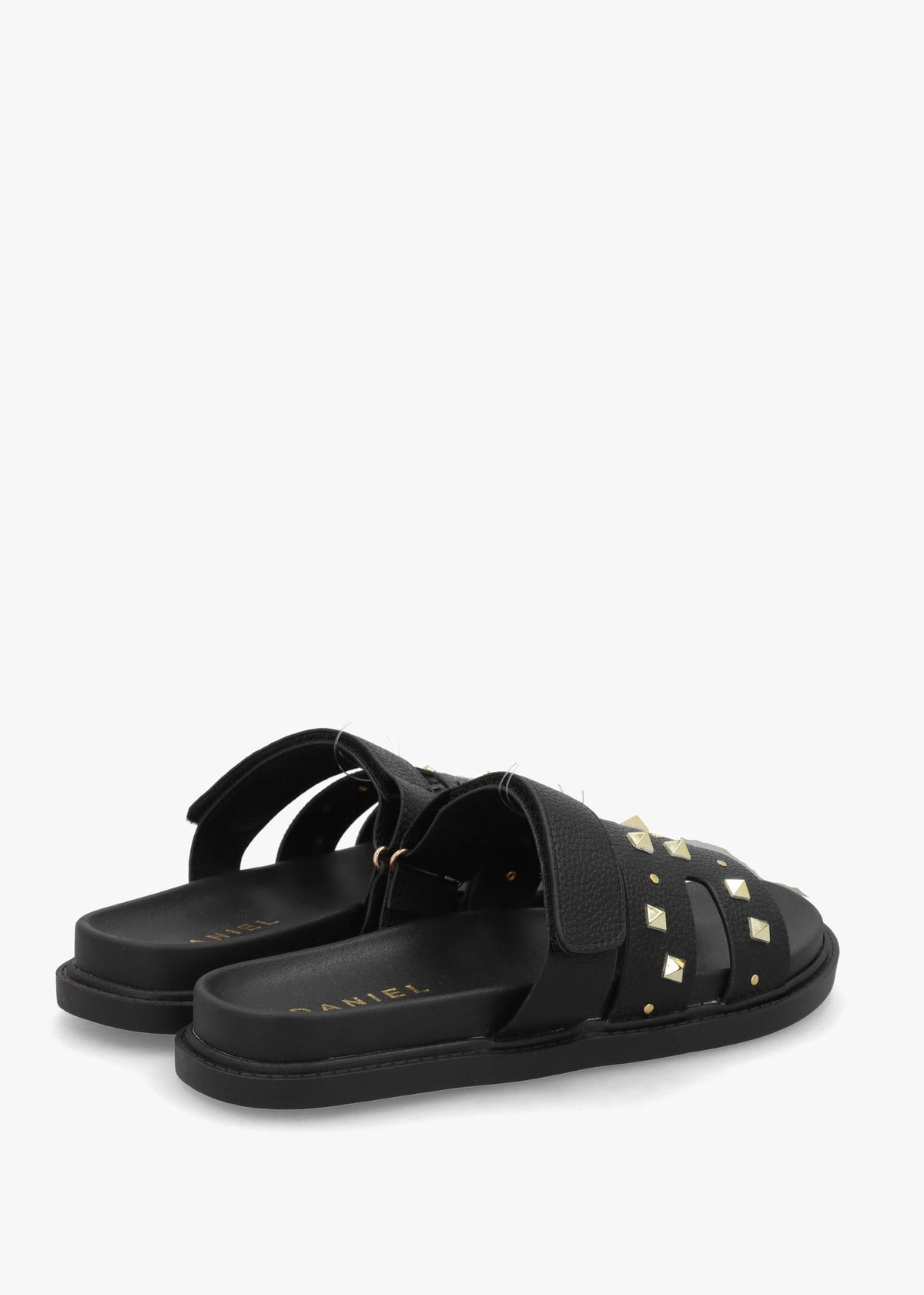Yasmine Black Studded H Bar Flat Mules