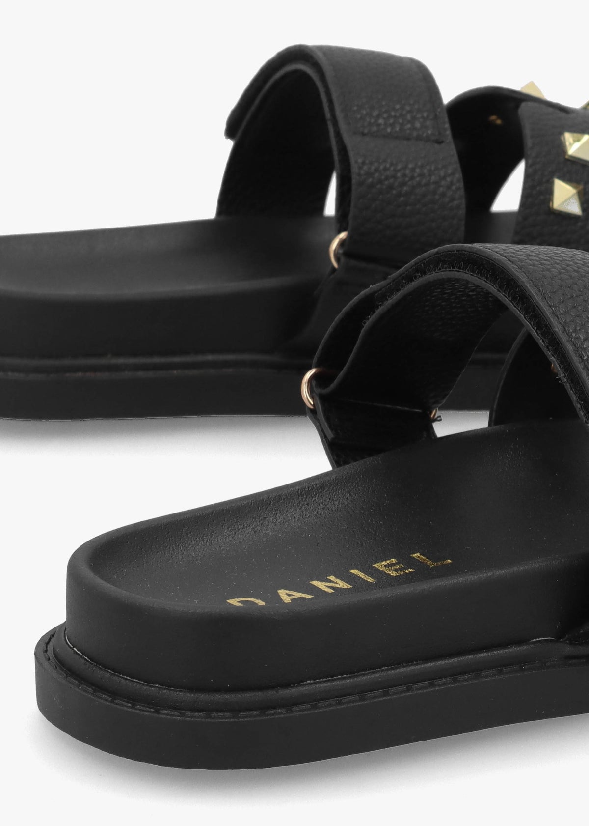 Yasmine Black Studded H Bar Flat Mules
