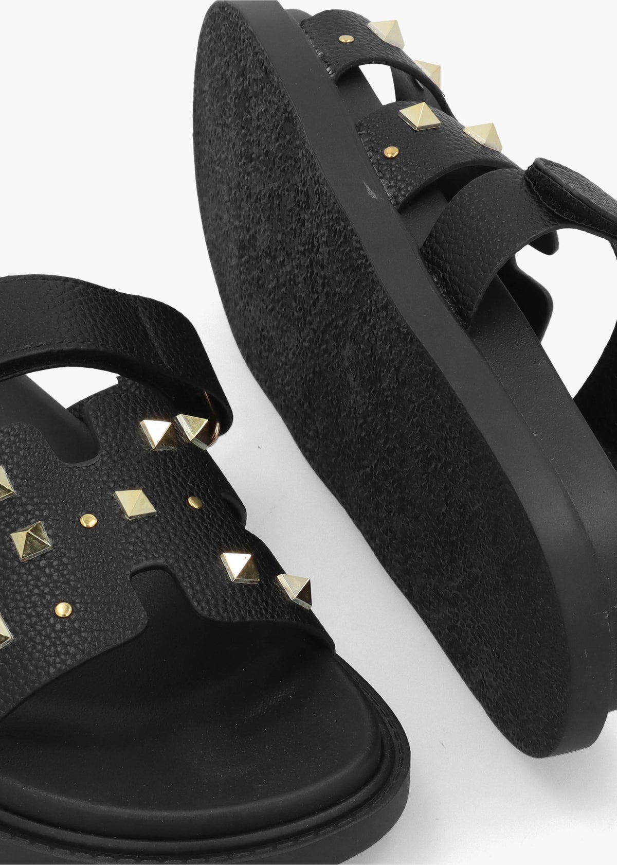 Yasmine Black Studded H Bar Flat Mules