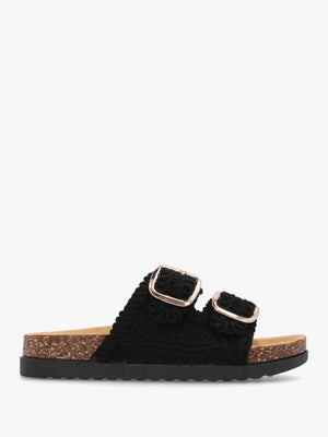 Yuri Black Crochet Double Buckle Mules