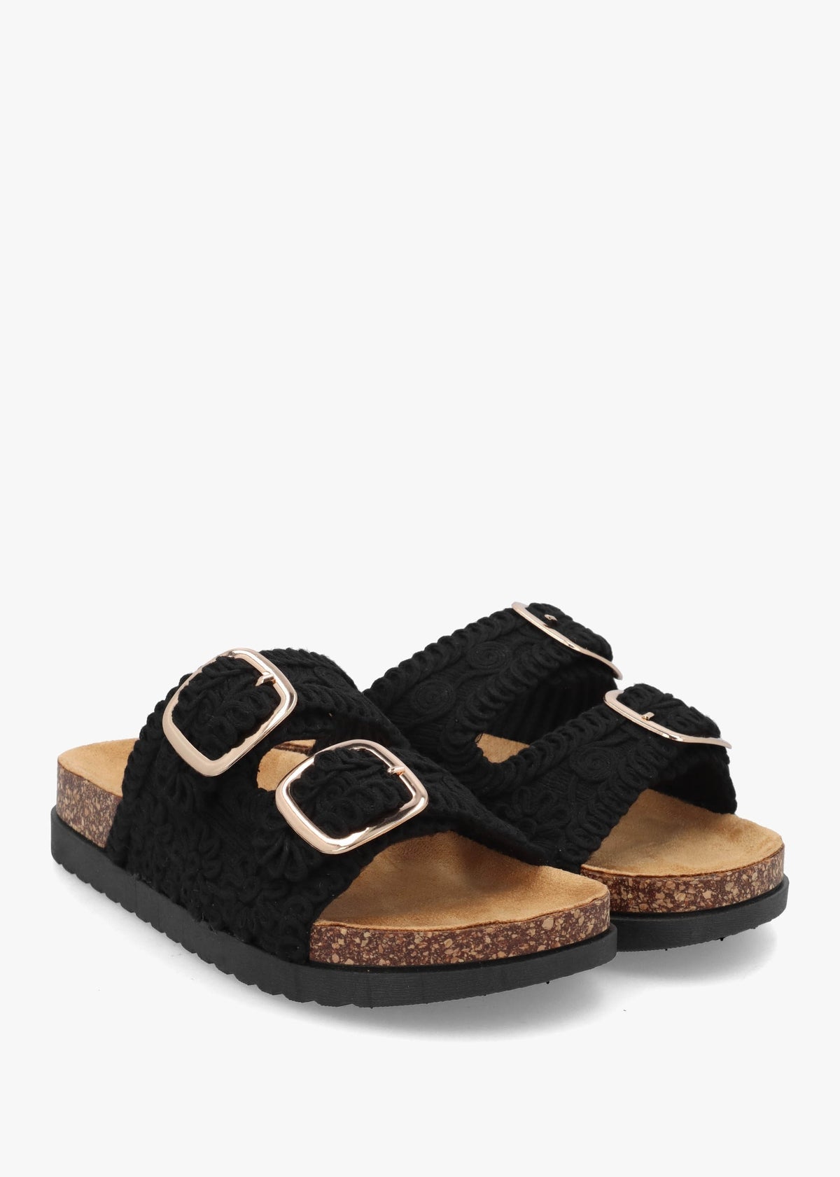 Yuri Black Crochet Double Buckle Mules