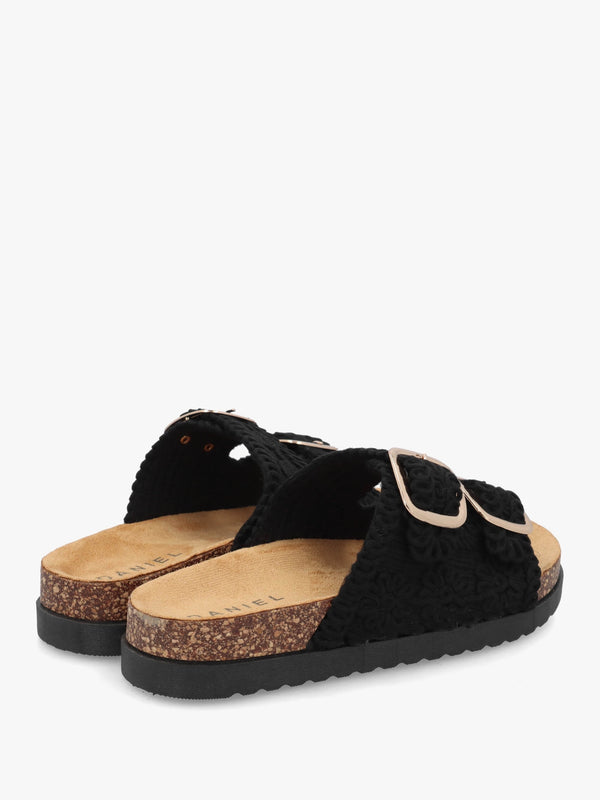 Yuri Black Crochet Double Buckle Mules