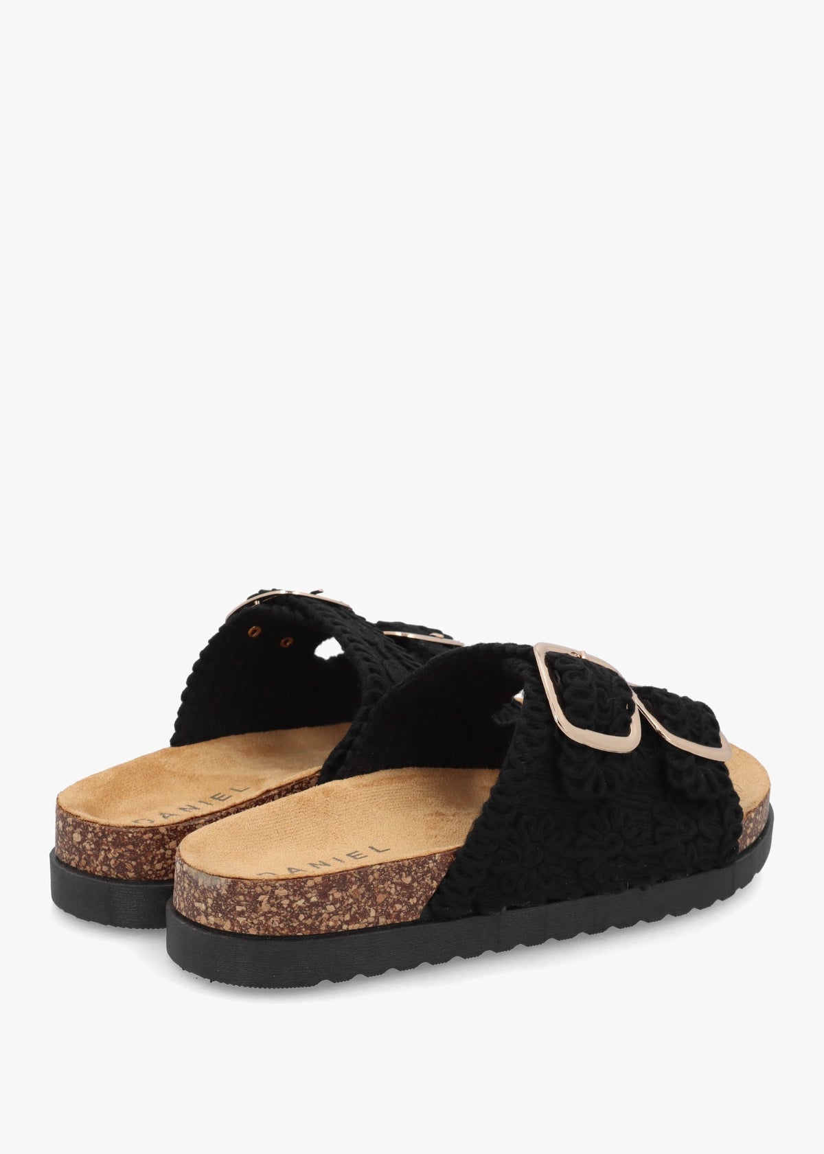 Yuri Black Crochet Double Buckle Mules