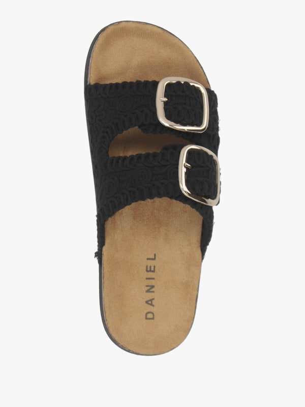 Yuri Black Crochet Double Buckle Mules