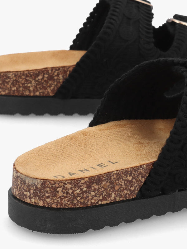 Yuri Black Crochet Double Buckle Mules