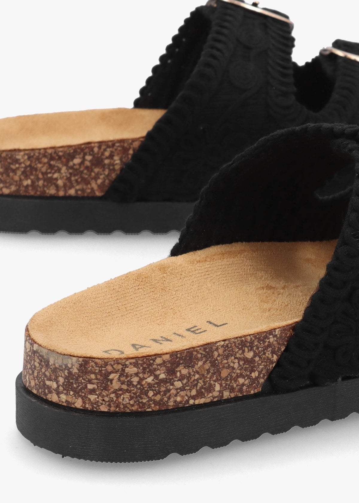 Yuri Black Crochet Double Buckle Mules