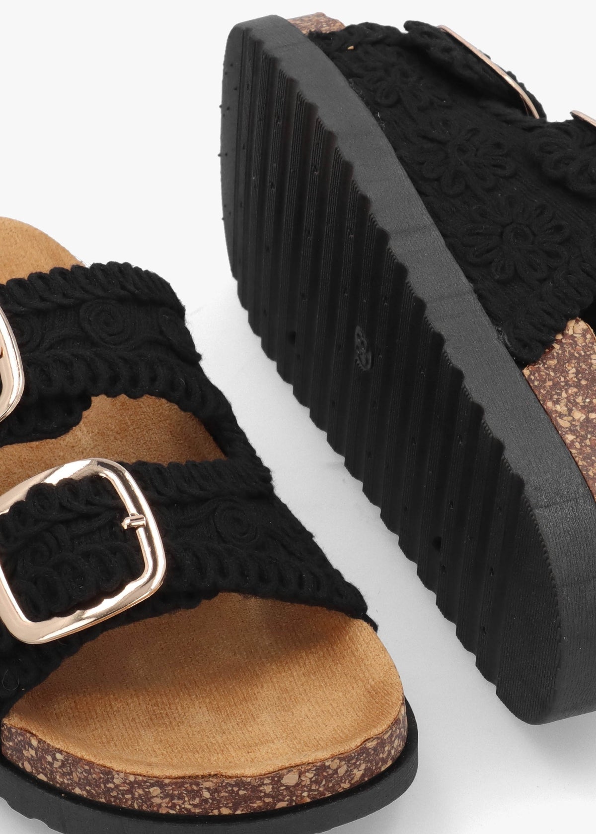 Yuri Black Crochet Double Buckle Mules