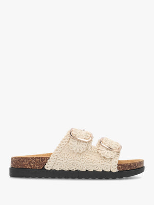 Yuri Cream Crochet Double Buckle Mules