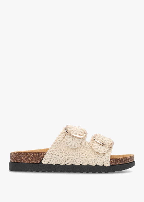 Yuri Cream Crochet Double Buckle Mules