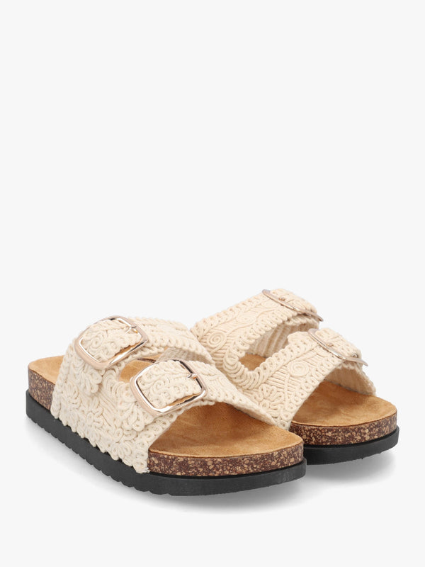 Yuri Cream Crochet Double Buckle Mules