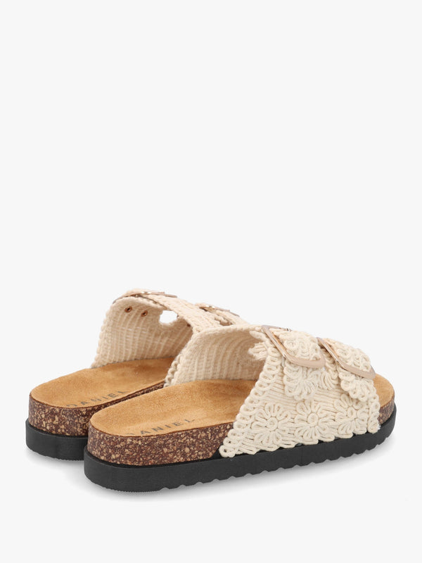 Yuri Cream Crochet Double Buckle Mules