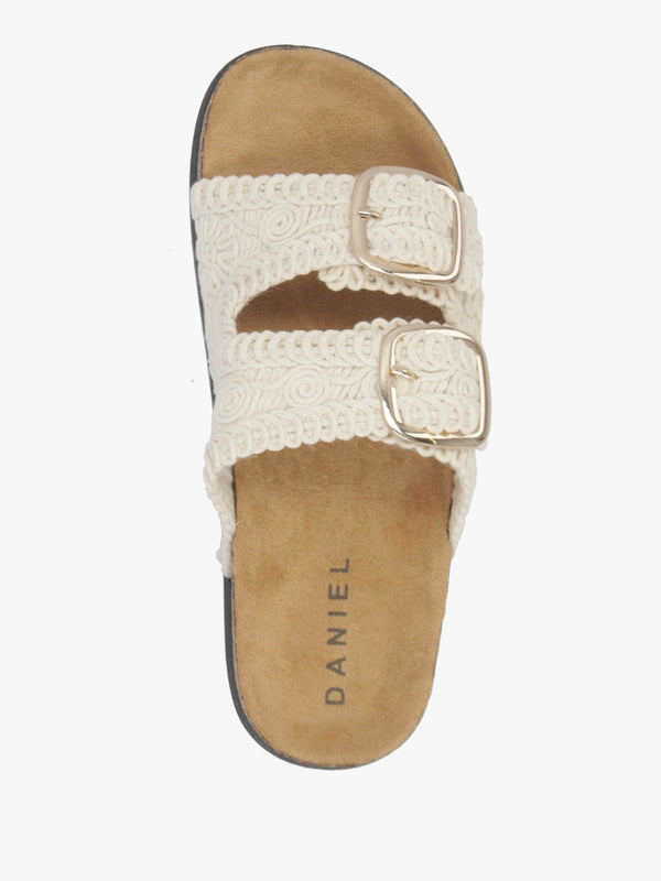 Yuri Cream Crochet Double Buckle Mules