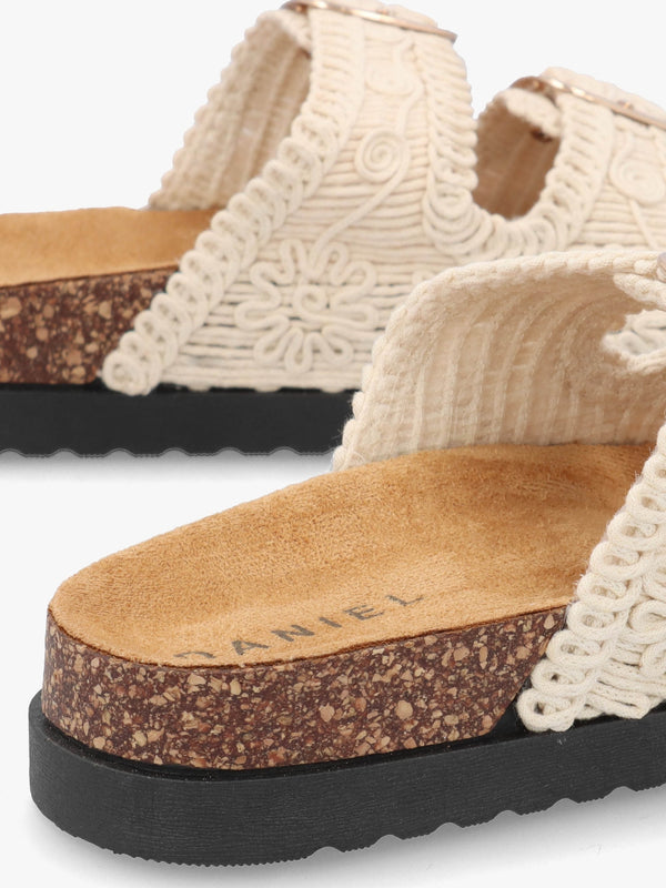 Yuri Cream Crochet Double Buckle Mules