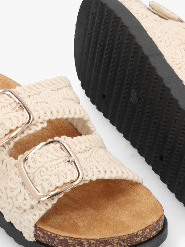 Yuri Cream Crochet Double Buckle Mules