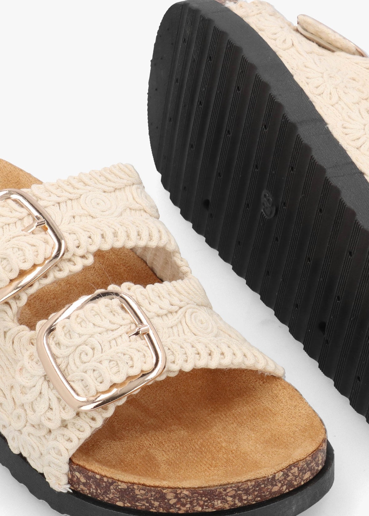 Yuri Cream Crochet Double Buckle Mules