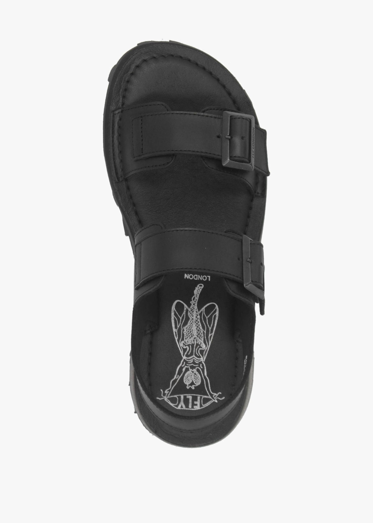 Heif Black Leather Double Buckle Low Wedge Sandals