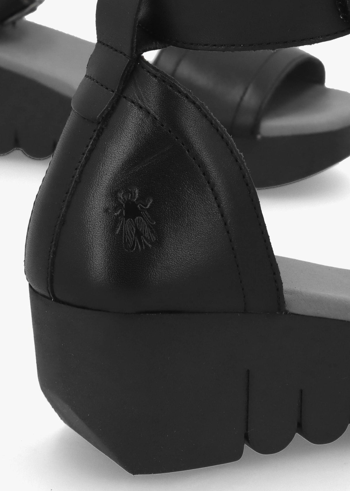 Voik Black Leather Low Wedge Sandals