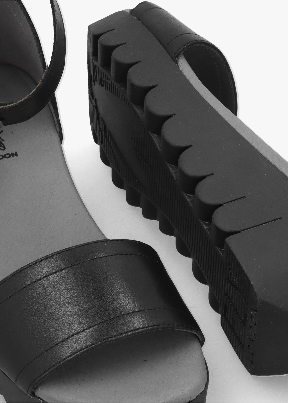 Voik Black Leather Low Wedge Sandals