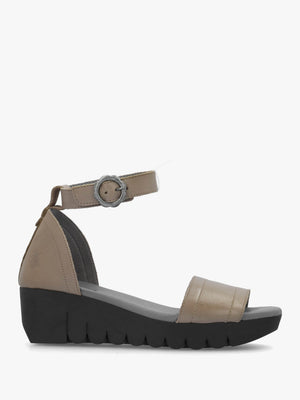 Voik Grey Taupe Leather Low Wedge Sandals