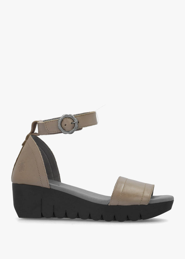 Voik Grey Taupe Leather Low Wedge Sandals